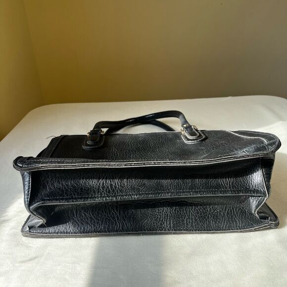 Vintage Cornell Vegan Leather Handbag Black Structured Satchel Gold Hardware - Picture 3 of 9